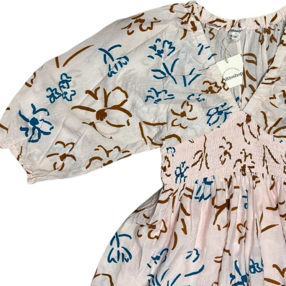 Flower Print Smocked Waist Mini Dress - Mittoshop NWT - Picture 7 of 10